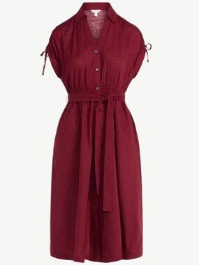 100% COTTON, Excellent Condition, SZ L (12-14) Button Close Midi Dress, Wine Red